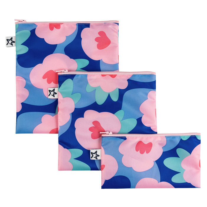 Set 3 buste per gli snack impermeabili con Zip - Riutilizzabili, Lavabili, in Materiale Riciclato OEKO-TEX - Per per Bambino e Viaggio