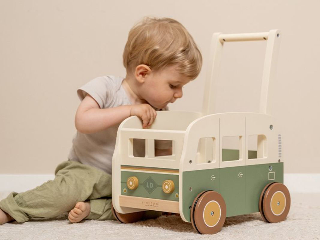 Carrellino primi passi Vintage CamperVan - In legno FSC