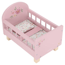 Lettino per bambole con tessile - In legno FSC