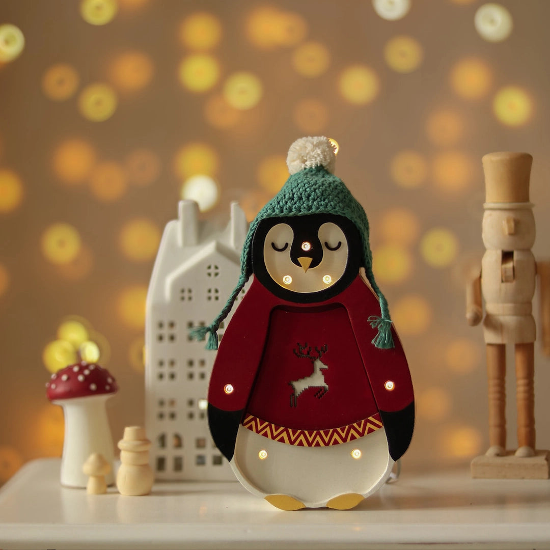 Mini lampada led baby pinguino natalizio con regolatore di luminosità - fatta a mano