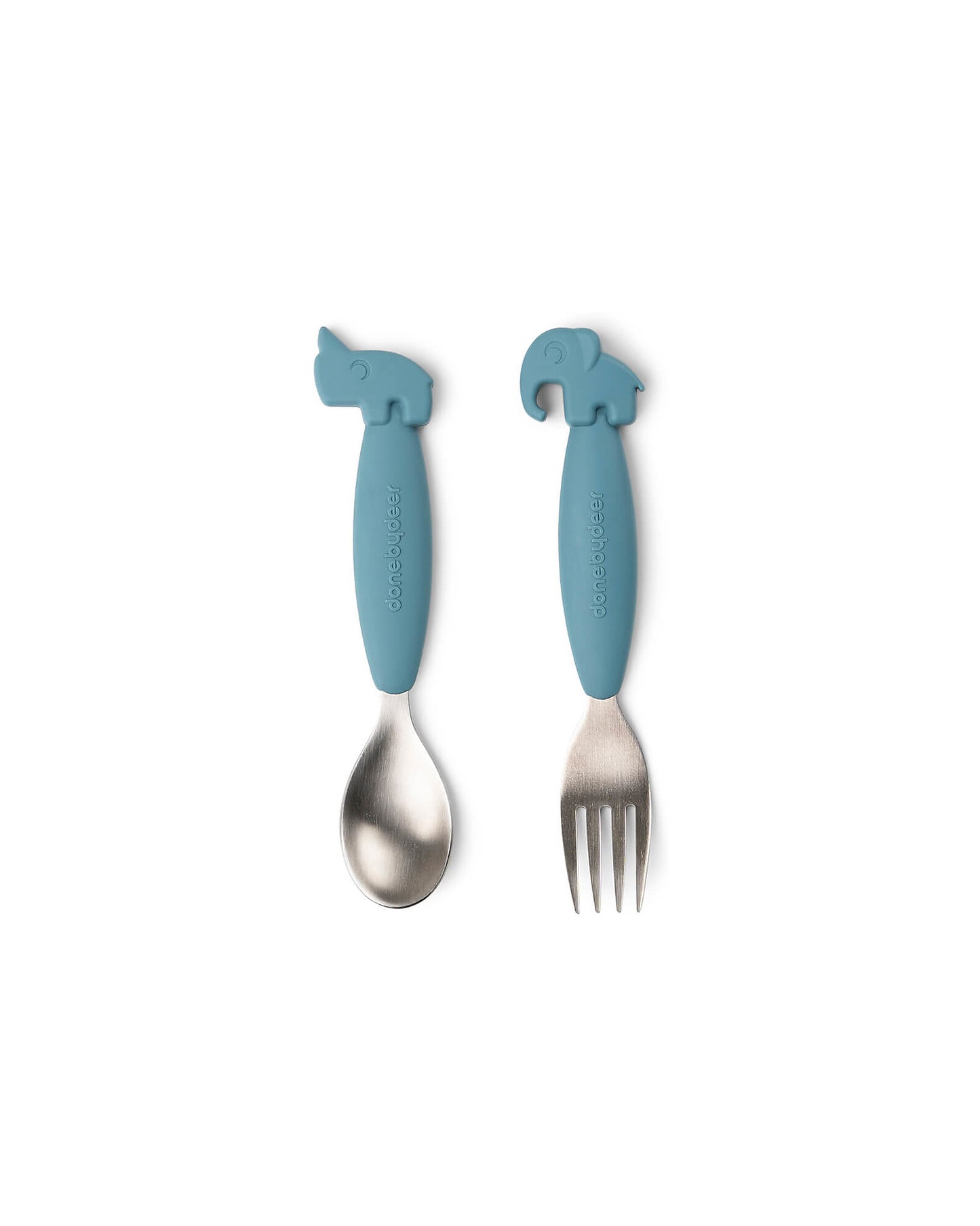 Set 2 Posate Anti-Scivolo - Forchetta e Cucchiaio - Silicone Alimentare e Acciaio inossidabile