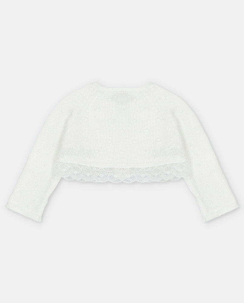 Cardigan Corto in Maglia 100% Cotone con pizzo