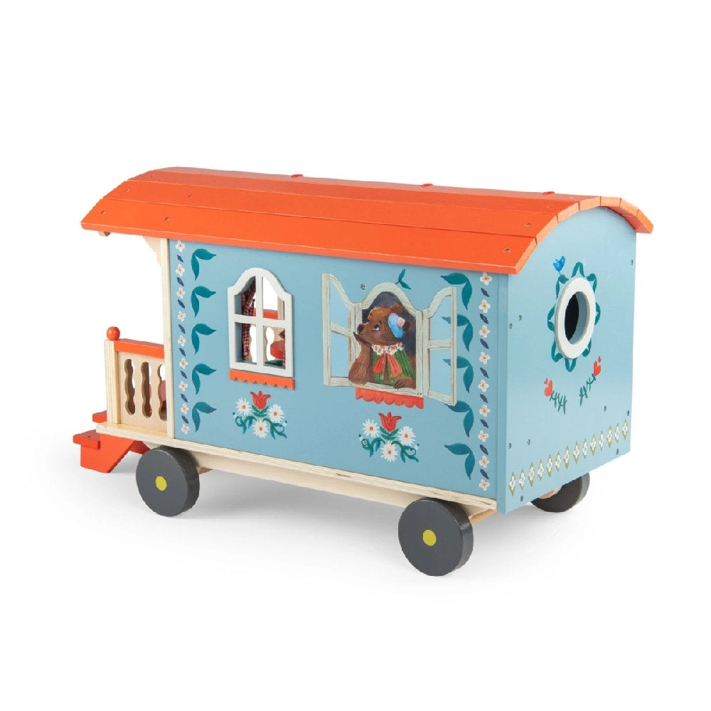 Grande Roulotte delle Bambole in Legno con Accessori