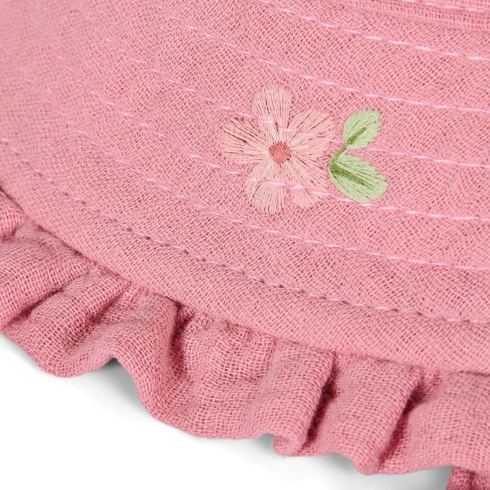 Cappellino Parasole in Mussola di Cotone Biologico con Fiorellino Ricamato