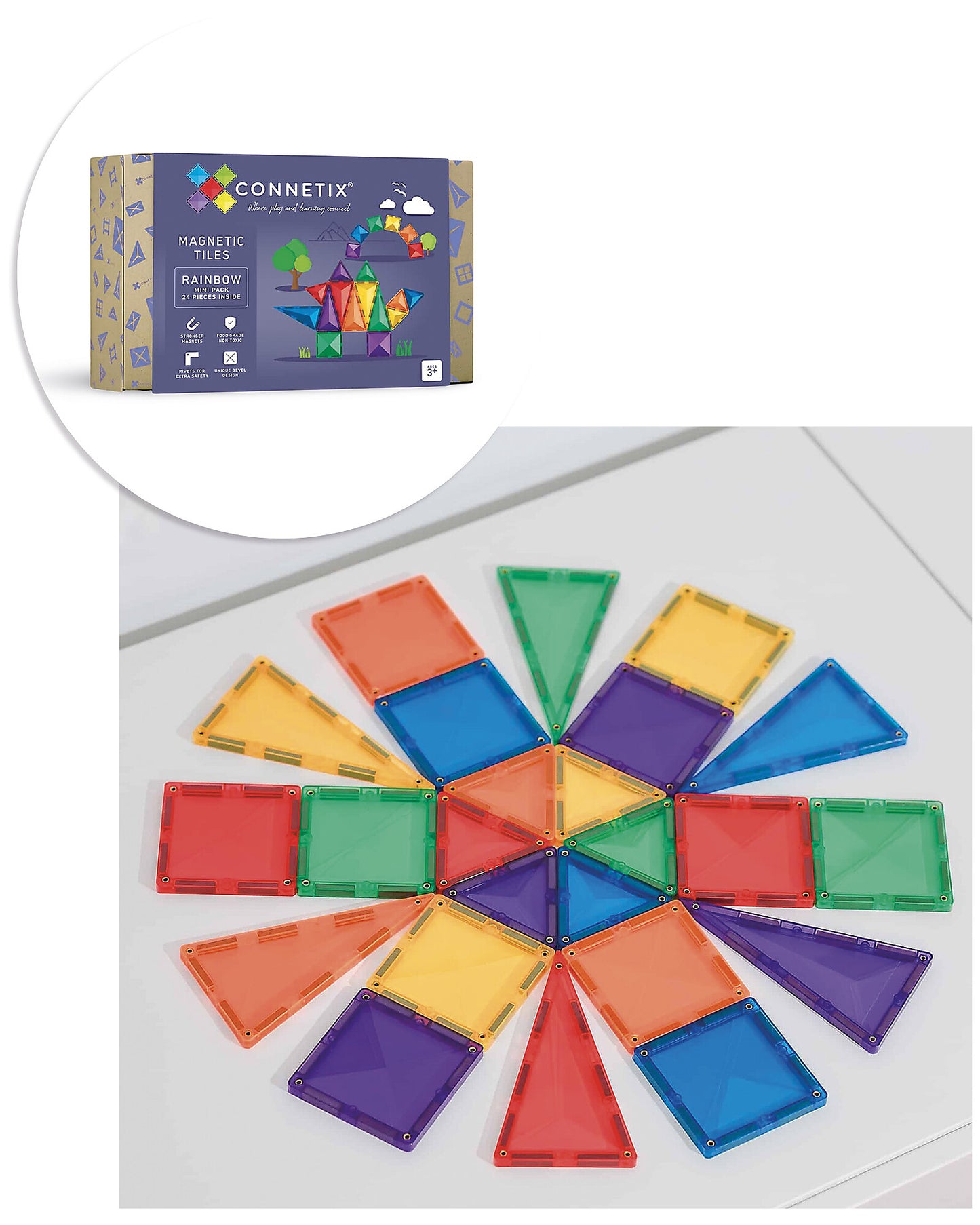 24 pezzi - tessere magnetiche - confezione mini - arcobaleno - 100% plastica abs atossica