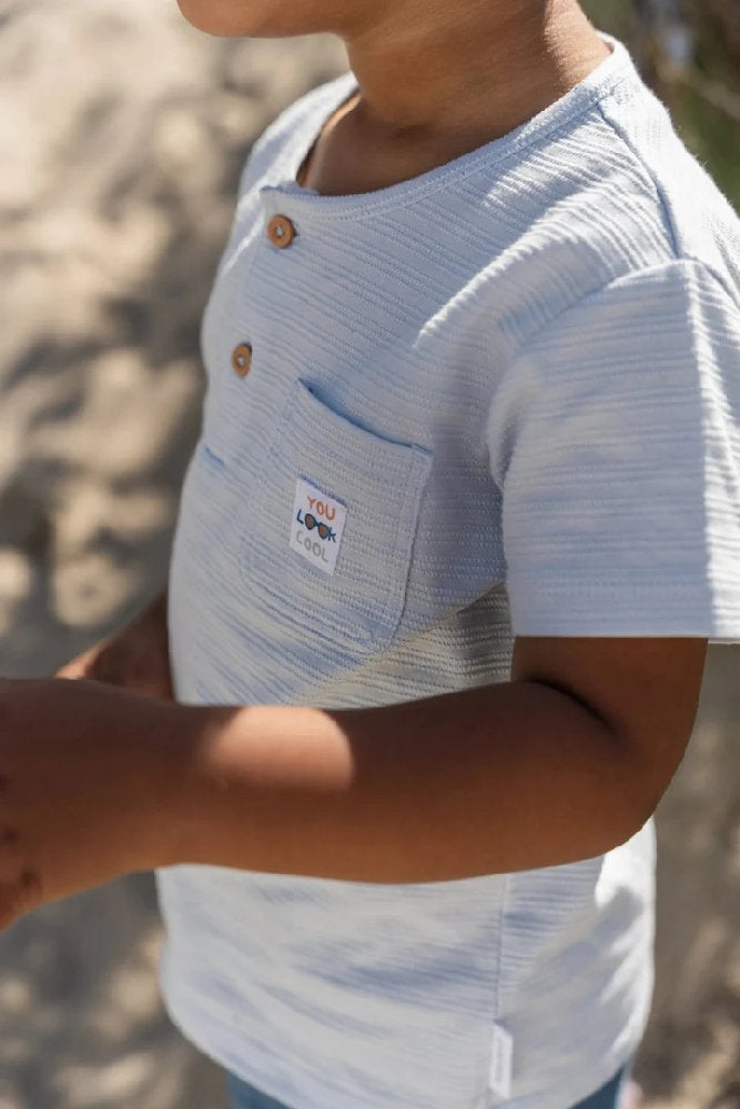 T-Shirt Bambino in Cotone Biologico a Righe in Rilievo - Light Blue