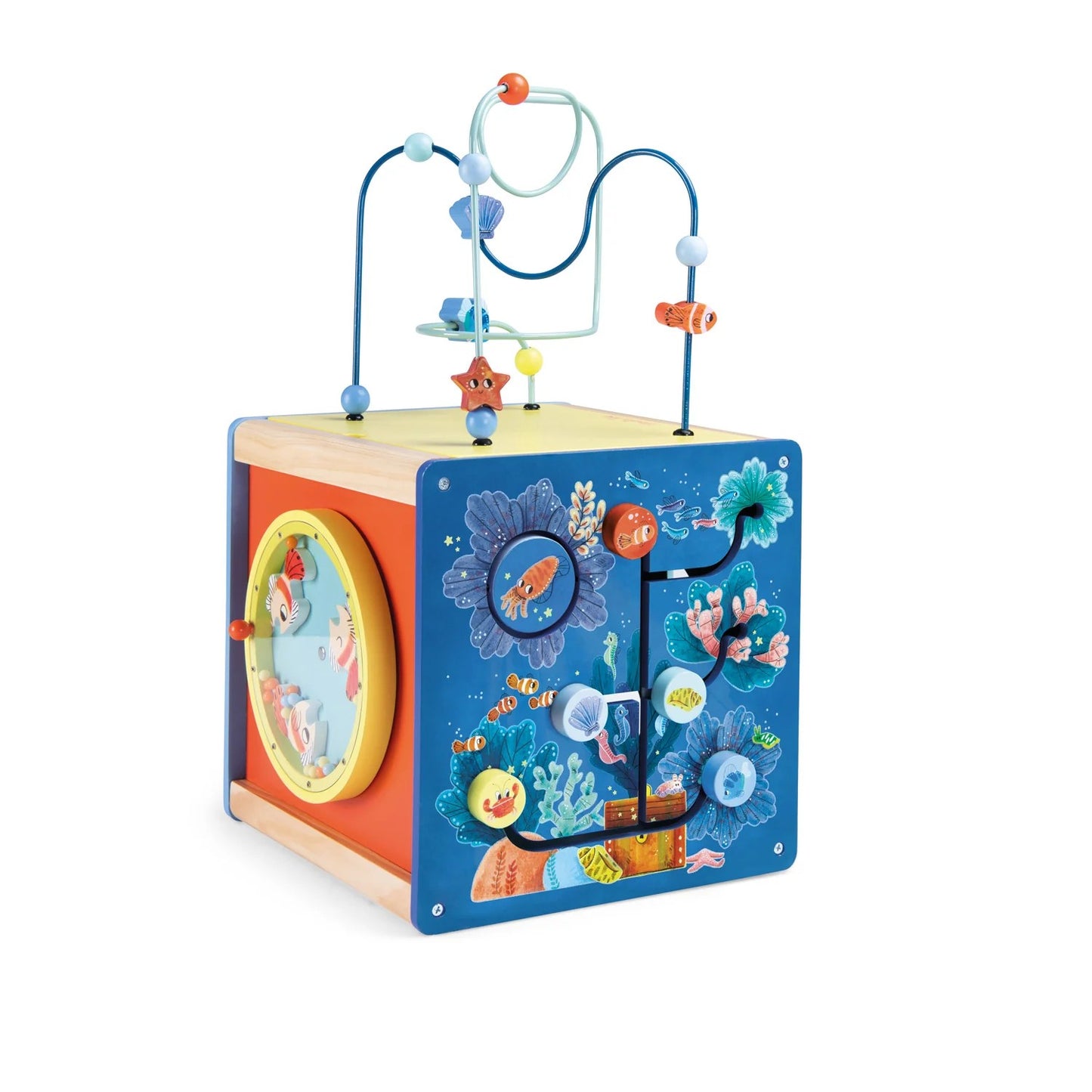 Cubo multi attività in legno - in fondo al mare