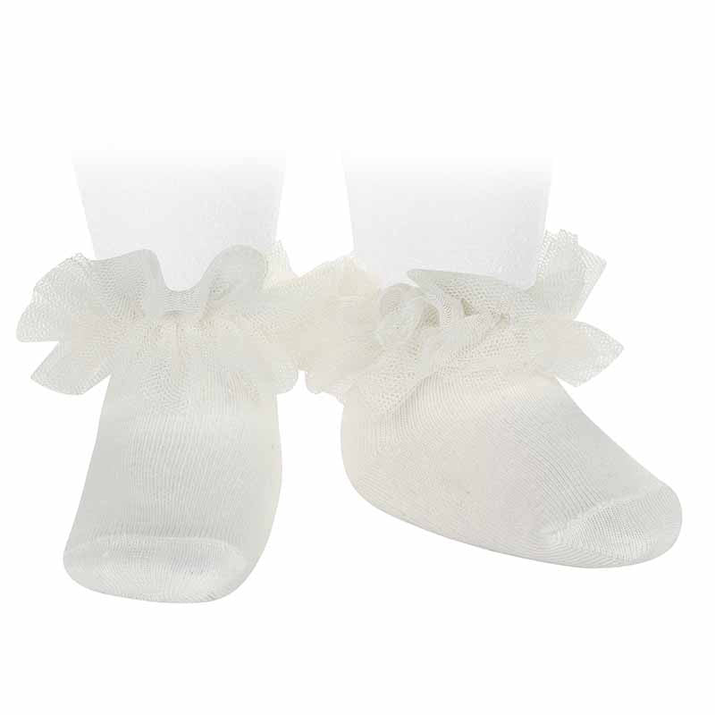 Calzini Neonato in Cotone con Bordo in Tulle Arricciato (97% Cotone)
