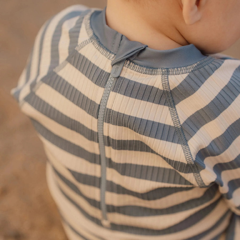 Costume da Bagno a Maniche Corte 'Ocean Blue Stripes' (Zip Frontale e Tessuto a Costine)