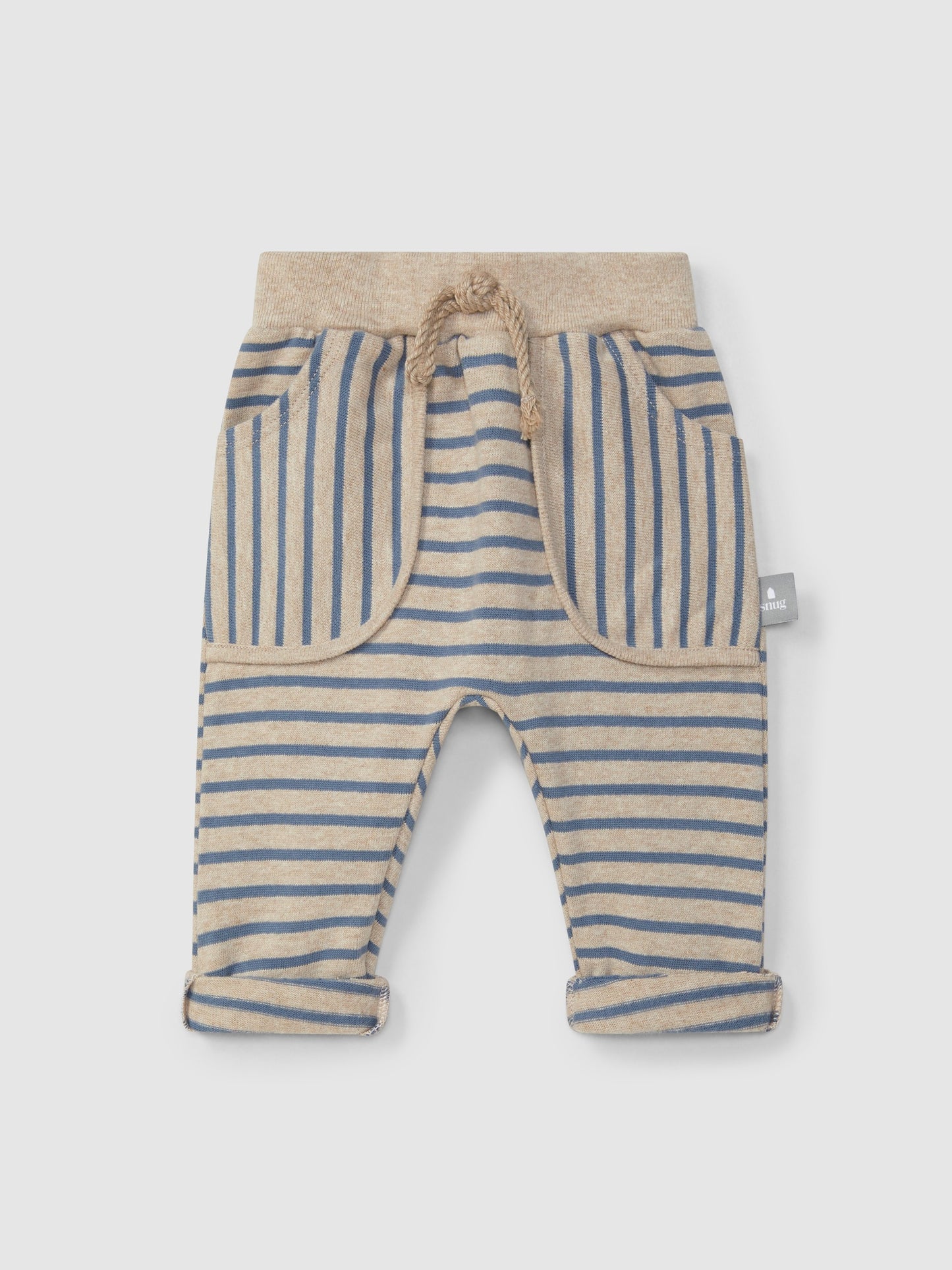 Pantaloni pull-up con stampa a righe in morbido jersey di cotone spazzolato al 100%