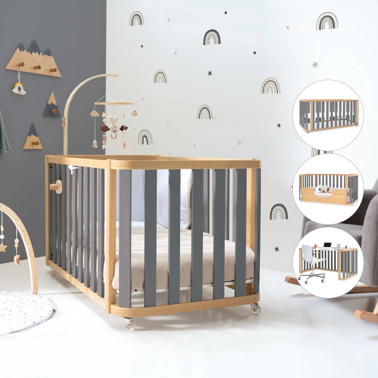 Lettino evolutivo Crea DUE PLUS - Lettino-Letto montessoriano-Scrivania