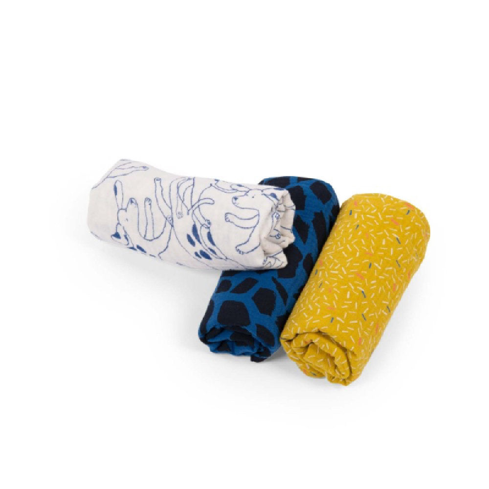 Set 3 pezzi di mussola 70x70 cm - Cotone Bio - Moulin Roty