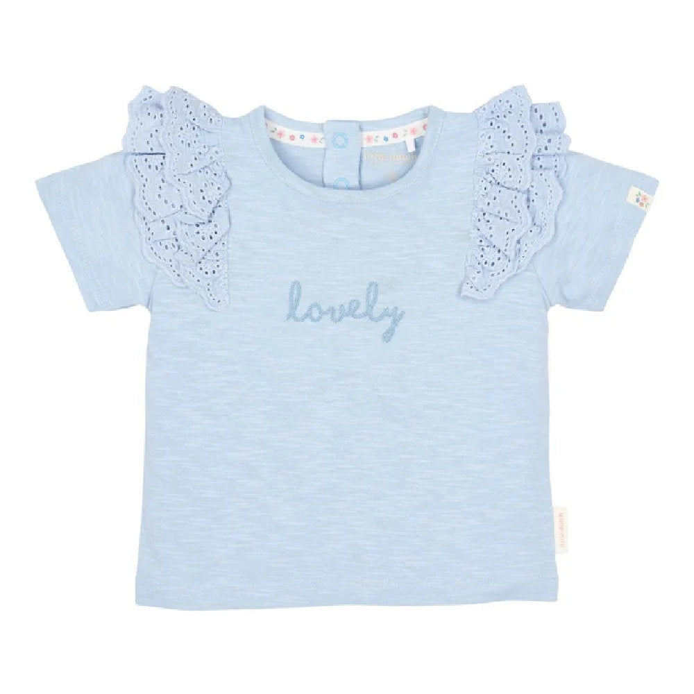 Maglietta Bambina in Cotone Biologico - Azzurra con Volant 'Lovely'