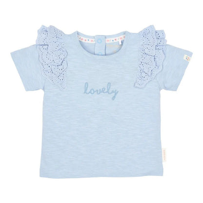 Maglietta Bambina in Cotone Biologico - Azzurra con Volant 'Lovely'