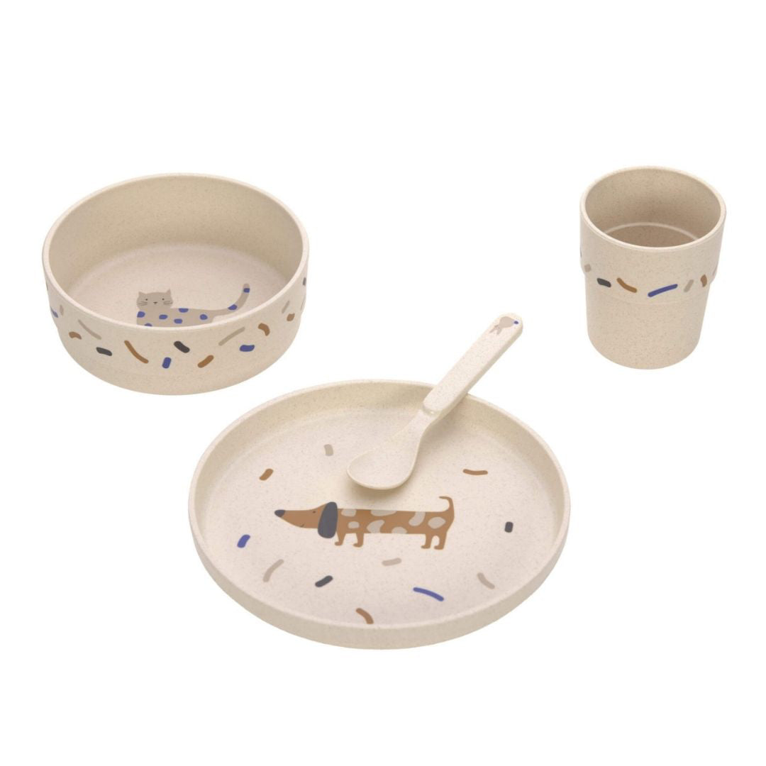 Set piatti 4 pezzi - Ciotola, piatto,bicchiere e cucchiaio