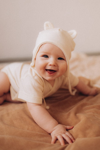 Cappello in lana merino/seta con orecchie Teddy