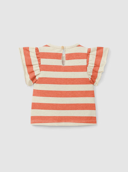 T-shirt in Jersey e Lino con Maniche a Volant