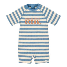 Costume da Bagno a Maniche Corte 'Ocean Blue Stripes' (Zip Frontale e Tessuto a Costine)