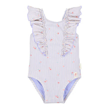 Costume da Bagno Bimba 'Dreamy Stripes' Lilla (Bottoni al Cavallo e Volant)