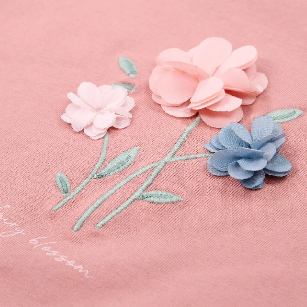 Maglietta Bambina in Cotone Biologico - Pink Blush con Volant