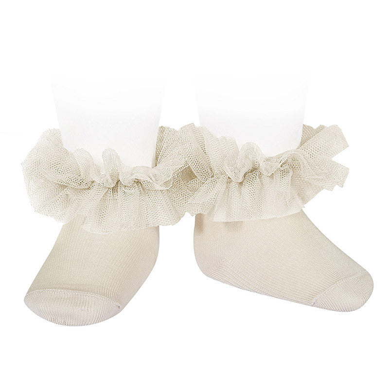 Calzini Neonato in Cotone con Bordo in Tulle Arricciato (97% Cotone)