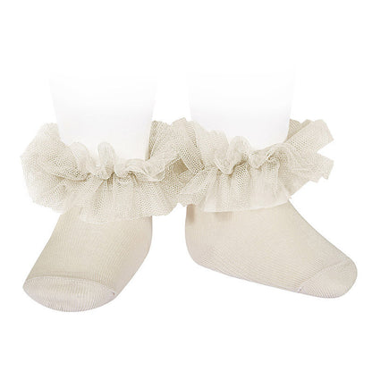 Calzini Neonato in Cotone con Bordo in Tulle Arricciato (97% Cotone)