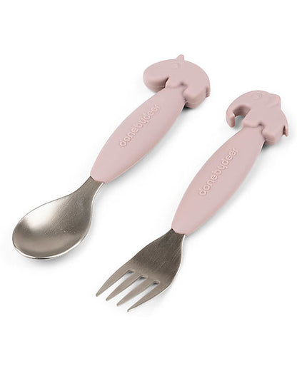 Set 2 Posate Anti-Scivolo - Forchetta e Cucchiaio - Silicone Alimentare e Acciaio inossidabile