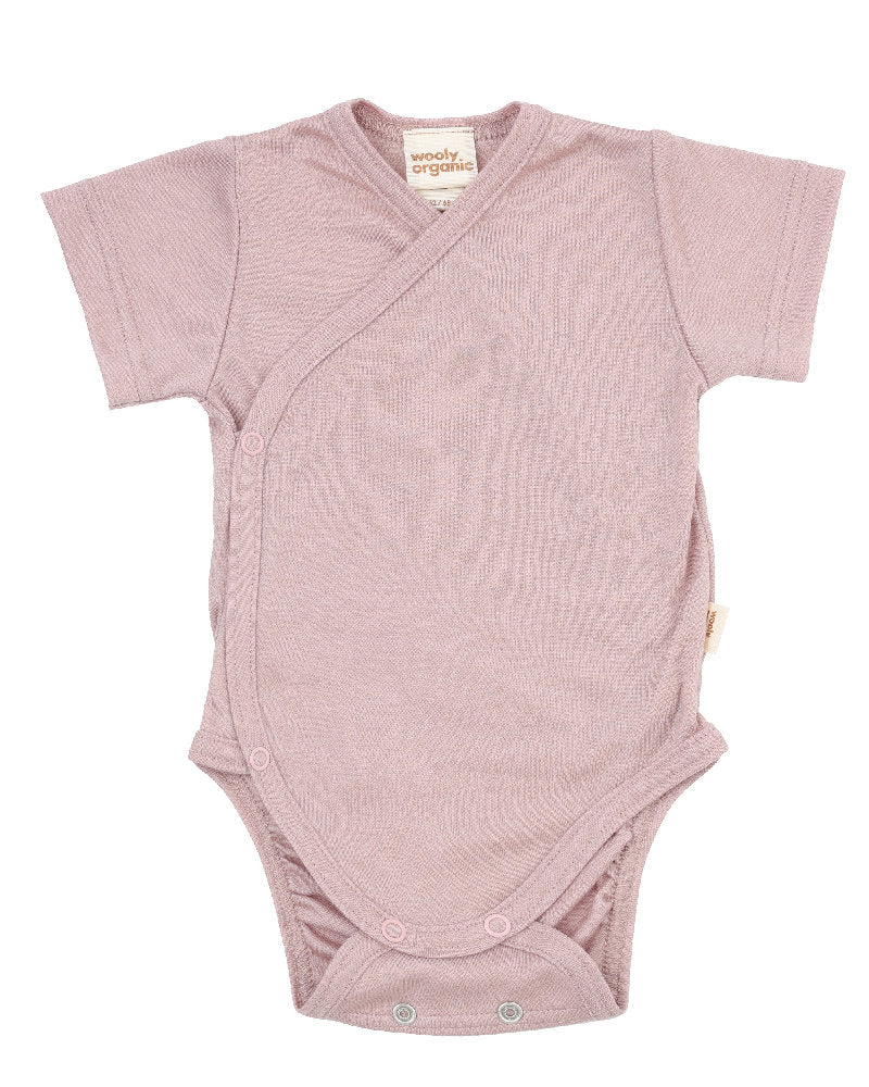 Body Neonato a Incrocio Kimono in Lana Merino e Lyocell a Manica Corta