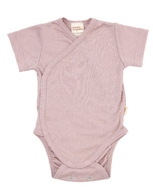 Body Neonato a Incrocio Kimono in Lana Merino e Lyocell a Manica Corta