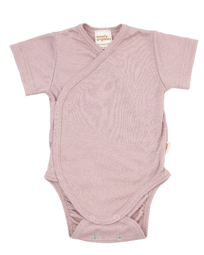 Body Neonato a Incrocio Kimono in Lana Merino e Lyocell a Manica Corta