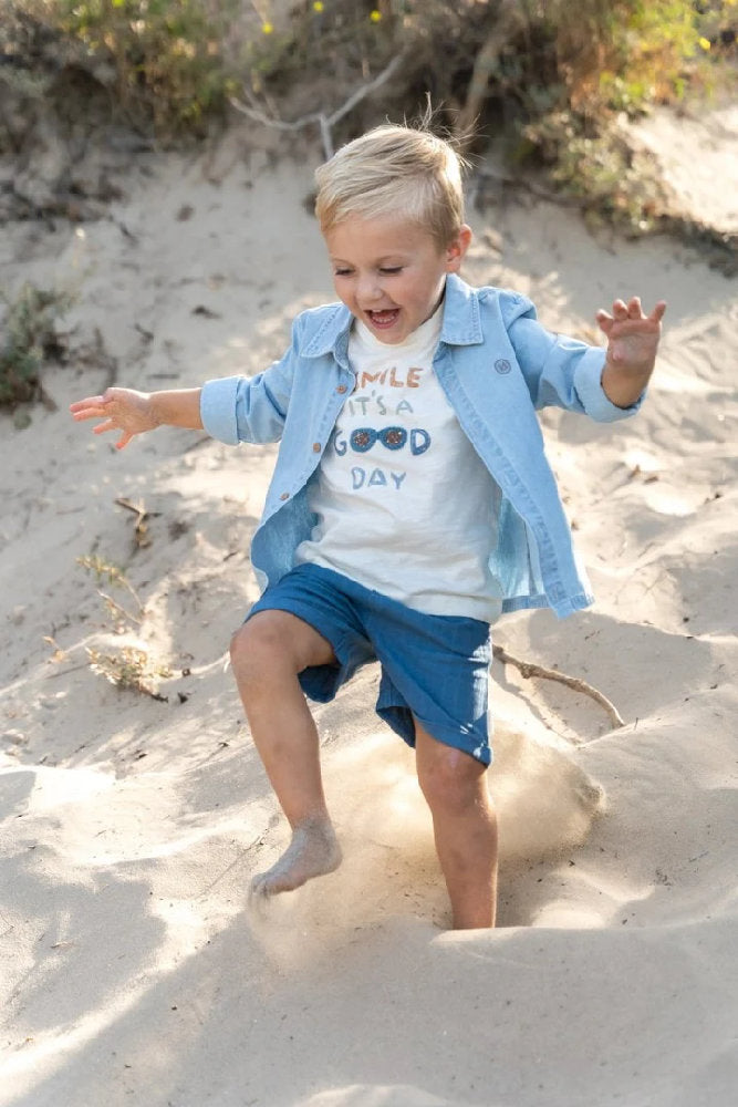 T-Shirt Bambino in Cotone Biologico con Grafica 'Smile' - Crema