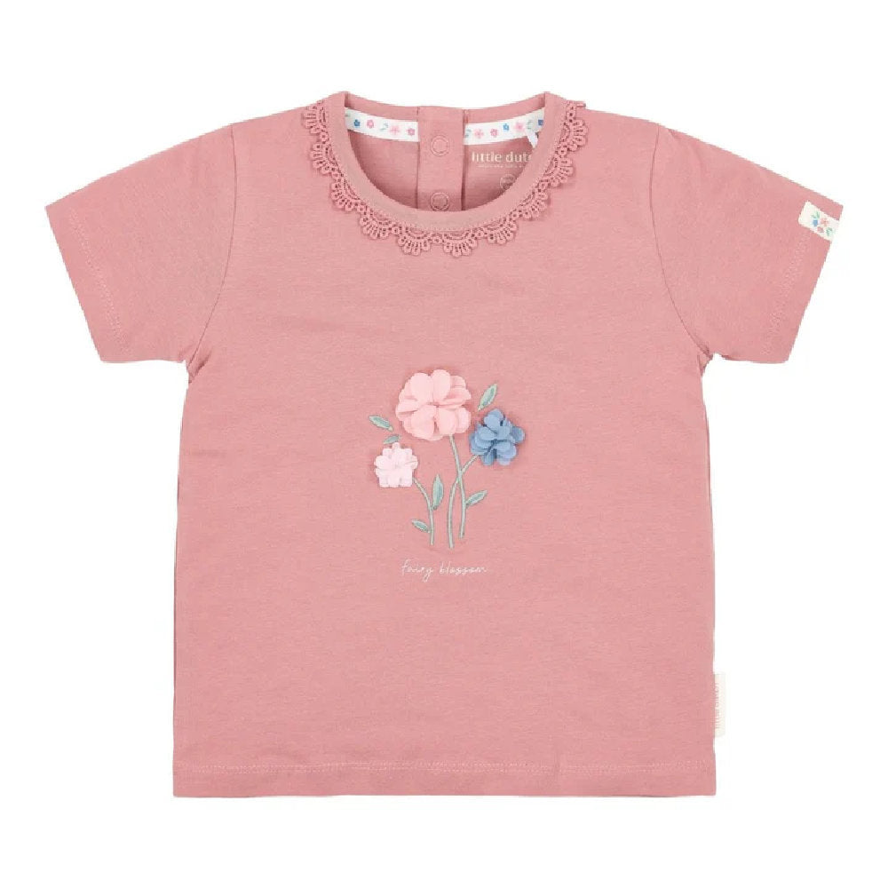 Maglietta Bambina in Cotone Biologico - Pink Blush con Volant