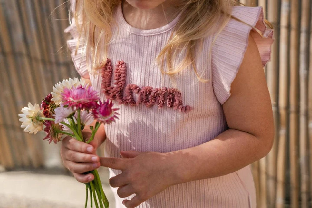 Maglietta Senza Maniche Bambina in Cotone Biologico a Costine - Fairy Pink