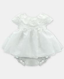 Completo Vestitino e Culotte Neonata con Ricami Plumetis
