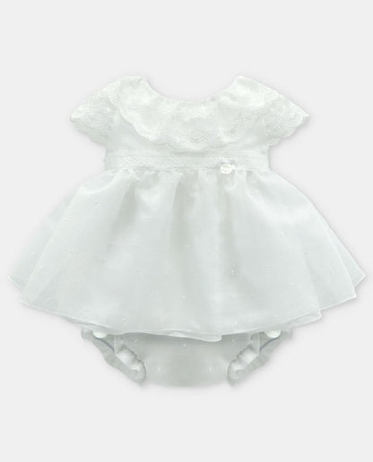 Completo Vestitino e Culotte Neonata con Ricami Plumetis