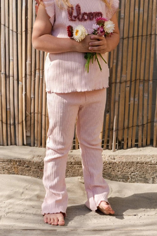 Pantaloni a Zampa Bambina in Cotone Biologico a Costine - Fairy Pink