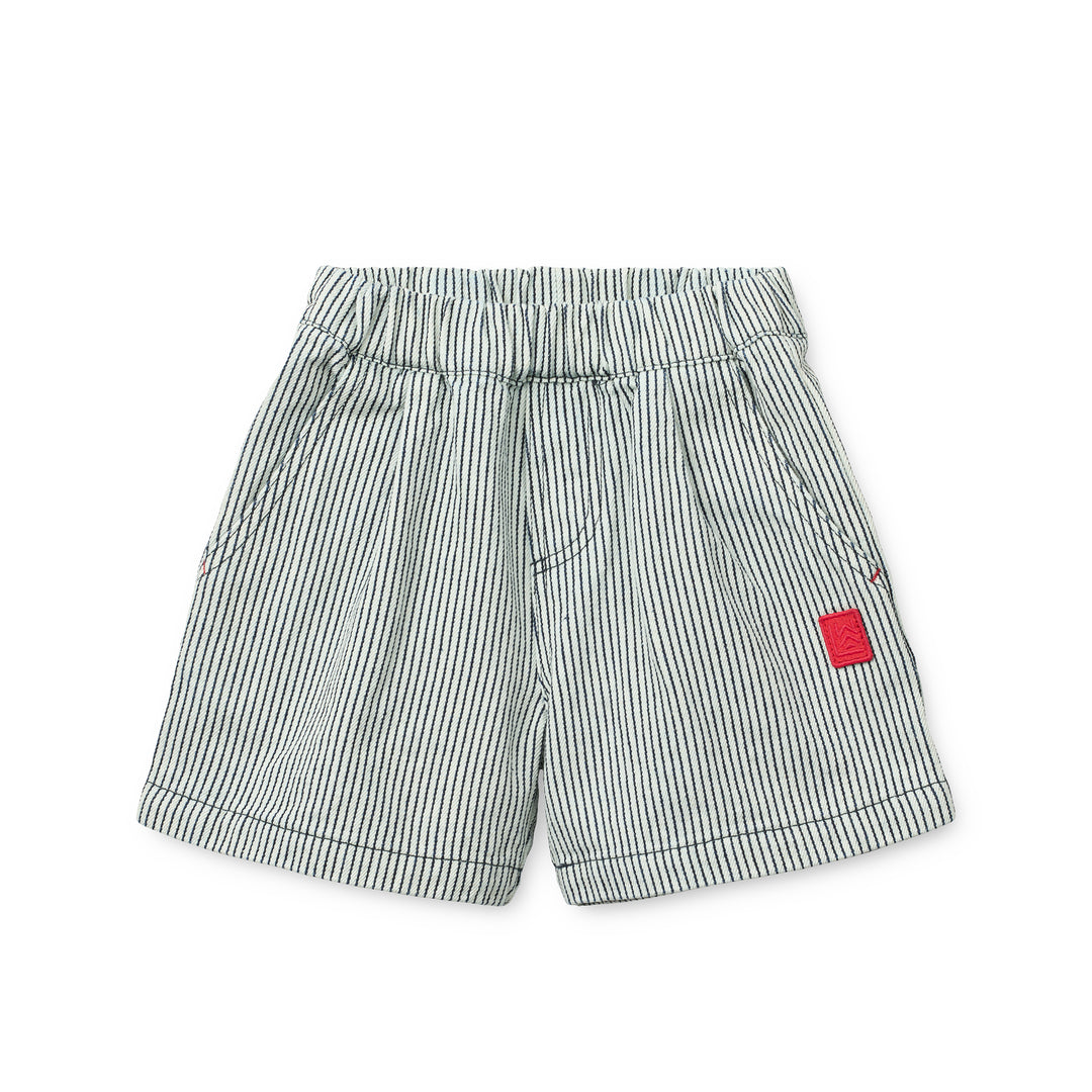 Shorts in Denim a Righe in Morbido Cotone con Vita Regolabile - Borrisa