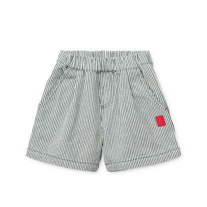 Shorts in Denim a Righe in Morbido Cotone con Vita Regolabile - Borrisa
