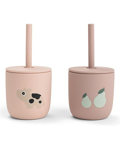 Set 2 Bicchieri con Tappo e Cannuccia 120 ml - 100% Silicone alimentare - 12m+