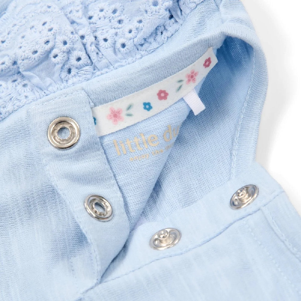 Maglietta Bambina in Cotone Biologico - Azzurra con Volant 'Lovely'
