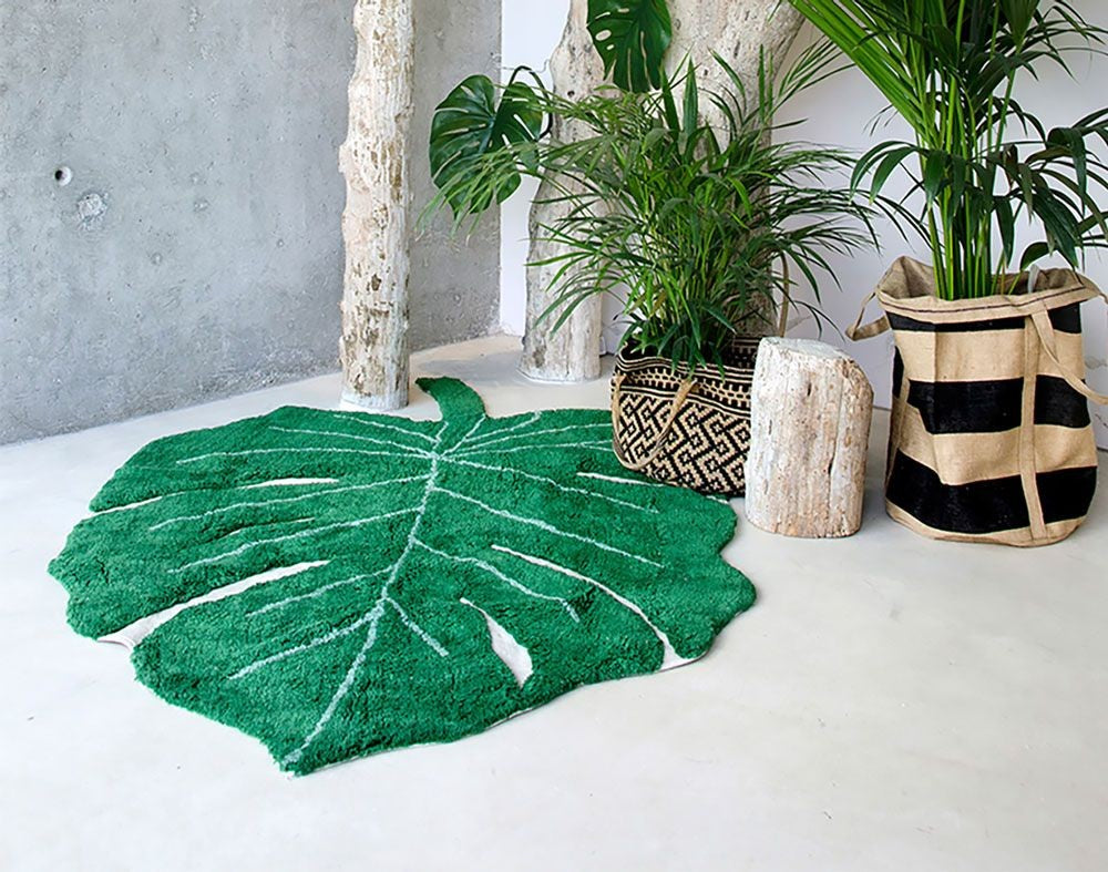 Tappeto lavabile Foglia di Monstera - 97% cotone naturale - Lavabile in lavatrice