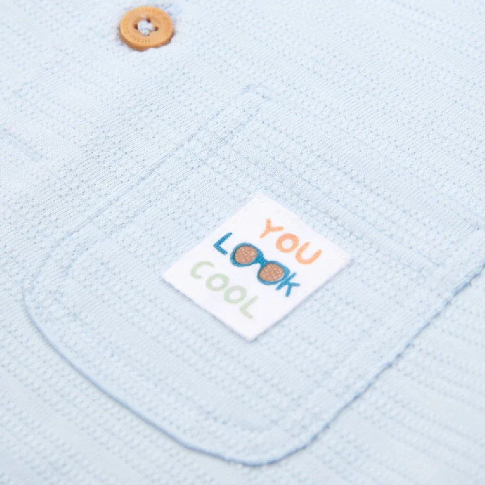 T-Shirt Bambino in Cotone Biologico a Righe in Rilievo - Light Blue