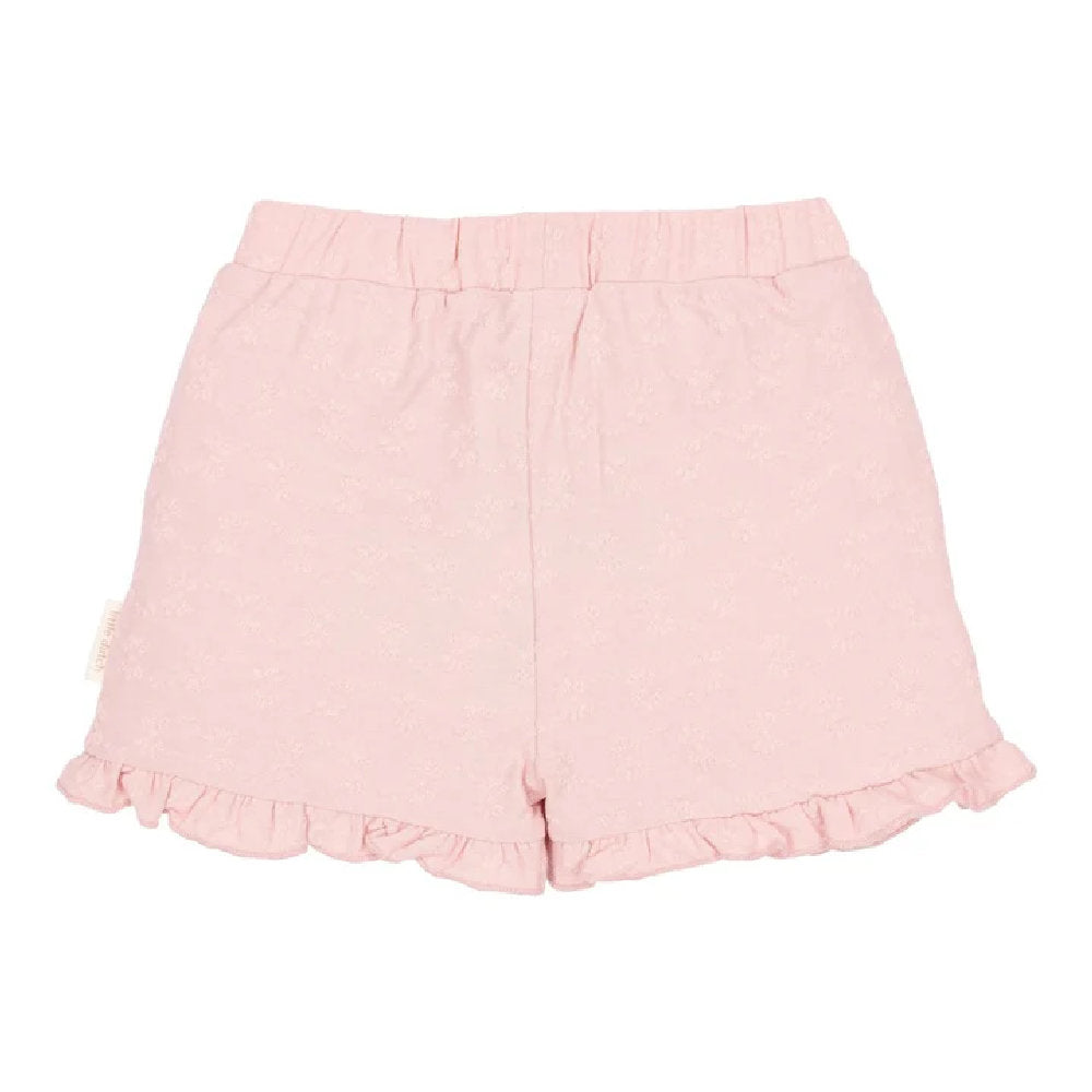 Pantaloncini Corti Bambina con Volant e Motivo Floreale a Rilievo - Fairy Pink