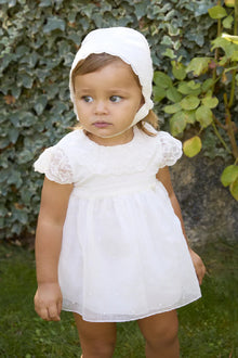 Completo Vestitino e Culotte Neonata con Ricami Plumetis