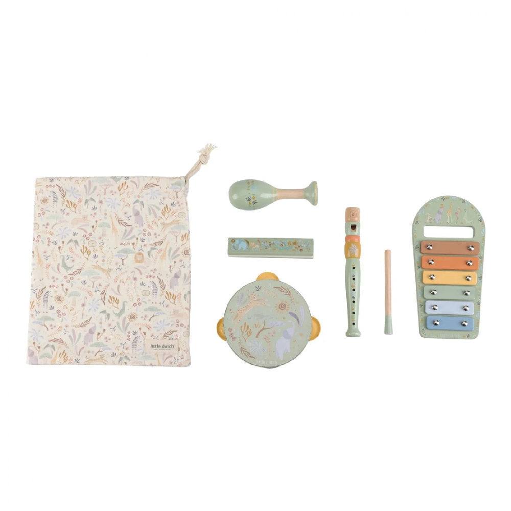 Set Musicale Verde con 5 Strumenti e Borsa in Tela 'Safari Friends'  - Dai 3 anni