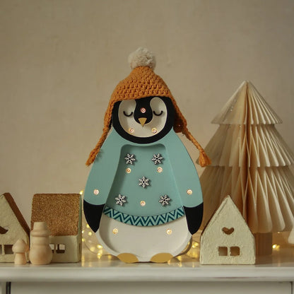Mini lampada led baby pinguino natalizio con regolatore di luminosità - fatta a mano
