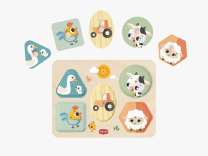 Puzzle Sonoro in Legno con Pomelli 'My First Sound Puzzle - Animali della Fattoria'
