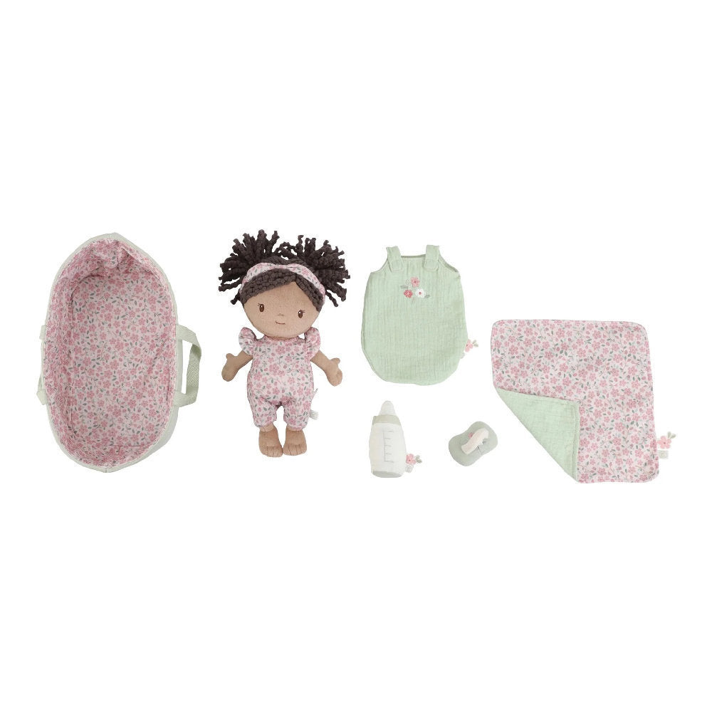 Set Bambola di Stoffa 'Evi' Little Dutch con Cesta Portaletino e Accessori Magnetici