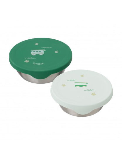 Set 2 Contenitori Porta Snack in Acciaio Inox e Silicone (Salvaspazio)