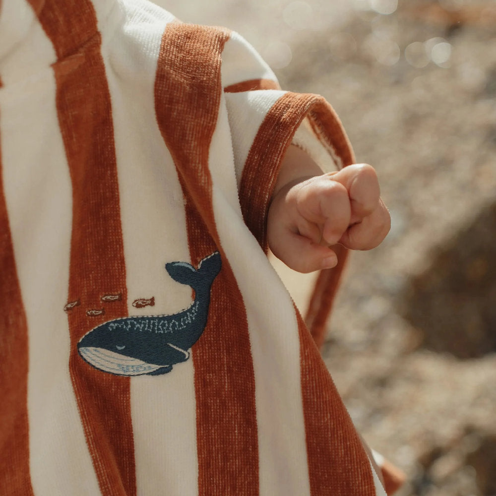 Poncho Mare per Bambini 'Ocean Brown Stripes' in Spugna (Cotone Biologico)